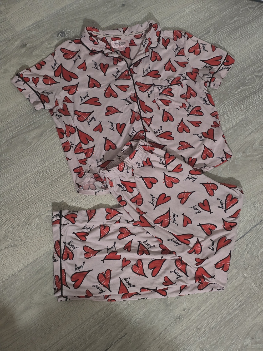 Juicy Couture Pink Pajama Set with Red Heart Print